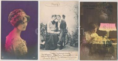 15 db RÉGI motívum képeslap: hölgyek, párok, üdvözlő / 15 pre-1945 motive postcards: lady, couple, g...