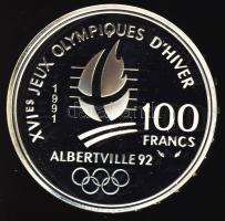 Franciaország 1991. 100Fr Ag "Olimpia-síugrás" T:PP Tanúsítvánnyal!