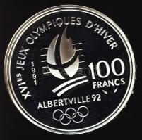 Franciaország 1991. 100Fr Ag "Olimpia-terep síelés" T:PP Tanúsítvánnyal!