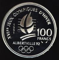 Franciaország 1991. 100Fr Ag "Olimpia-jégkorong" T:PP Tanúsítvánnyal!