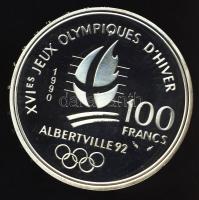 Franciaország 1990. 100Fr Ag "Olimpia-szlalom sí" T:PP Tanúsítvánnyal!