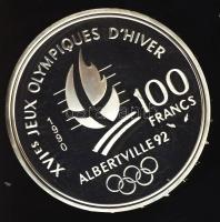 Franciaország 1990. 100Fr Ag "Téli olimpia-szabadstílusú sí" T:PP Tanúsítvánnyal!