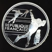 Franciaország 1990. 100Fr Ag "Téli olimpia-gyorskorcsolya" T:PP Tanúsítvánnyal!
