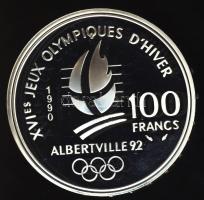 Franciaország 1990. 100Fr Ag "Téli olimpia-gyorskorcsolya" T:PP Tanúsítvánnyal!