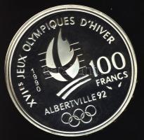 Franciaország 1990. 100Fr Ag "Téli olimpia-bobozás" T:PP Tanúsítvánnyal!