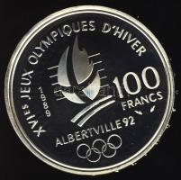 Franciaország 1989. 100Fr Ag "Téli olimpia-alpesi sí" T:PP Tanúsítvánnyal!