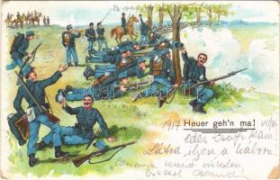 1917 Heuer gehn ma! / K.u.K. military art postcard. litho (EB) + K.u.K. 10,4 cm Kanonenbatterie 15.