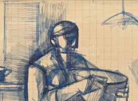 Szabó Zoltán, Angyalföldi (1929-2014): Vacsora közben, 1963. Golyóstoll, papír. Jelzett. Paszpartuba...