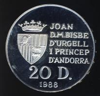 Andorra 1988. 20D Ag "Olimpia-gimnasztika gyűrűn" T:PP Csak 15.000db! Tanúsítvánnyal!