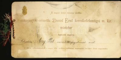 1896 Névre szóló meghívó programfüzettel a Vaskapu-csatorna ünnepélyes megnyitására / Invitiaton with program for the opening of the Vaskapu-tunnel at Orsova