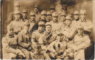 1914 Liptószentmiklós, Liptovsky Mikulás; katonák csoportképe / K.u.K. military, soldiers. photo (EK) + K.u.K. Gebirgsartillerieregiment Nr. 11. Ersatzbader
