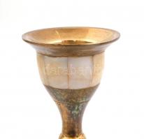 Réz gyertyatartó, gyöngyház berakással, m: 14,5 cm