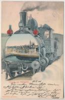 1906 Hradec Kralove, Königgrätz; Eilgruss / Greeting montage with locomotive  (wet damage)
