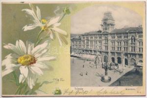 1902 Trieste, Trieszt; Municipio / town hall. Art Nouveau, floral litho (wet damage)