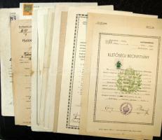 cca 1910-1952 16 db okmánybélyeges bizonyítvány és okmány