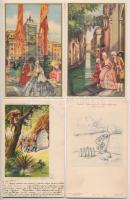 6 db RÉGI művész motívum képeslap / 6 pre-1945 art motive postcards (4 Bertani)