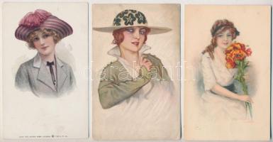 6 db RÉGI művész motívum képeslap: hölgyek / 6 pre-1945 art motive postcards: lady