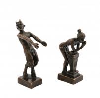 Faun és könyöklő akt, bronzírozott fém figura, 2 db, egyik jelzett, m: 9,5 és 10,5 cm