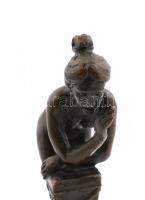 Faun és könyöklő akt, bronzírozott fém figura, 2 db, egyik jelzett, m: 9,5 és 10,5 cm