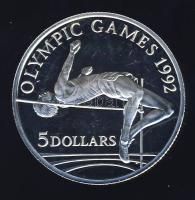 Cook szigetek 1992. 5$ Ag "Olimpia-magasugrás" T:PP Tanúsítvánnyal!