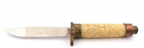 Csehszlovák vadászkés, bőr tokkal, jó állapotban, h: 28 cm