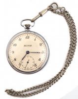 Molnija zsebóra működő, kis kopásnyomokkal, fém lánccal d: 4,5 cm