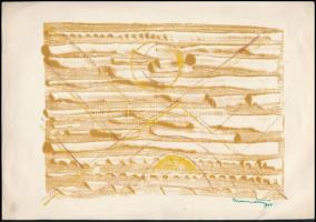 Gyarmathy Tihamér (1915 - 2005): Osztott effektusok I., 1958. Monotípia, papír, jelzett. Hátoldalán g 58/12 életmű katalógusszámmal. 21×29,5 cm / Monotype on paper, signed, with oeuvre catalogue no. g 58/12 on the reverse.