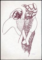 Schéner Mihály (1923-2009): Imádkozzál értem ormányos pigámia. Filctoll, papír, jelzett, hátoldalán autográf felirattal. 29,5×21 cm
