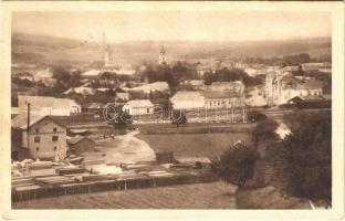 1939 Rimaszombat, Rimavská Sobota; látkép, vasútállomás, fűrésztelep / general view, railway station, sawmill (lyuk / hole)