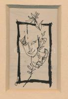 Szász Endre (1926-2003): Női portré. Tus, papír, jelzés nélkül. Paszpartuban. 6,5x4 cm