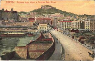 Napoli, Naples; Strada del Molo e Castel Sant Elmo / street view, castle