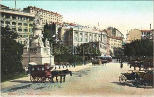 Genova, Genoa; Piazza Acquaverde / square, horse-drawn carriages, tram, hotel