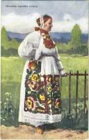 Hrvatska narodna nosnja / Croatian folklore art postcard, traditional costumes