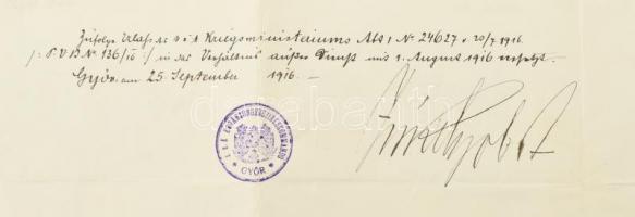 1916 Nyugalmazott főhadnagyi kinevezés Virág Aladár részére Krobatin hadügyminiszter aláírásával és ...