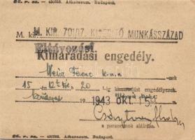 1943 Kisegítő munkásszázad eltávozási engedély