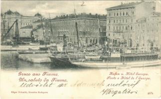 1899 Fiume, Rijeka; Hafen u. Hotel Europe / port, steamships, hotel (kis szakadás / small tear)