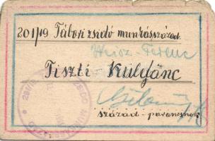 1944 Tábori zsidó munkásszázad tiszti küldönci igazolvány