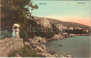 1907 Abbazia, Opatija; Südstrand / beach, seashore, villas. Verlag Johanna Milic (EK)