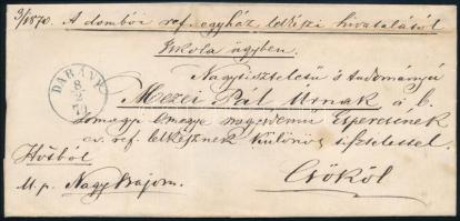 1870 Hivatalos levél / Official cover, kék / blue "DARÁNY"