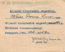 1941 Munkaszázados állandó kimaradási hitelesített engedélye