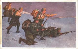1917 34-es járőr Wolhyniában / WWI Austro-Hungarian K.u.K. military art postcard, patrol in Volhynia s: Gimes Lajos (ragasztónyom / glue mark)