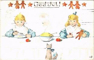 1909 God Jul! / Christmas greeting art postcard, gingerbread men