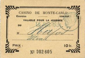 1934 Monte Carlo casino belépőjegy / Casino entry-ticket
