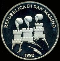 San Marino 1992. 500L Ag "Olimpia-fogathajtás" T:PP Tanúsítvánnyal!