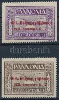 1931 Pannóniai Bélyegegyesület VIII. Bélyeggyűjtőnap 2 klf levélzáró / 2 different label