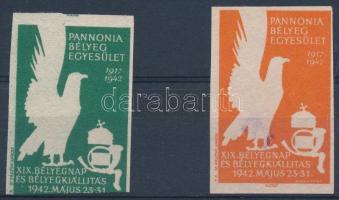 1942 Pannóniai Bélyegegyesület 2 klf levélzáró / 2 different label
