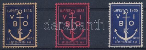 1935 Újpest XII. Magyar bélyeggyűjtő nap 3 klf levélzáró / 3 different label