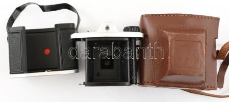 cca 1950 Reporter japán 6x4,5-es boxkamera, nagyon szép, működőképes állapotban, eredeti bőr tokjába...