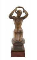 Medgyessy Ferenc (1881-1958): Kontyot kötő lány. Bronz. Jelzett. fa talapzaton. m: 29 cm / Bronze statue on wooden pedestal, signed, height: 29 cm
