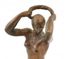 Medgyessy Ferenc (1881-1958): Kontyot kötő lány. Bronz. Jelzett. fa talapzaton. m: 29 cm / Bronze st...